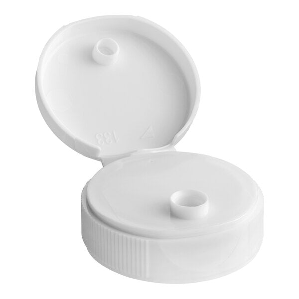 38/400 White Plastic Flip Top Lid with Heat Induction Seal Liner - 100/Pack