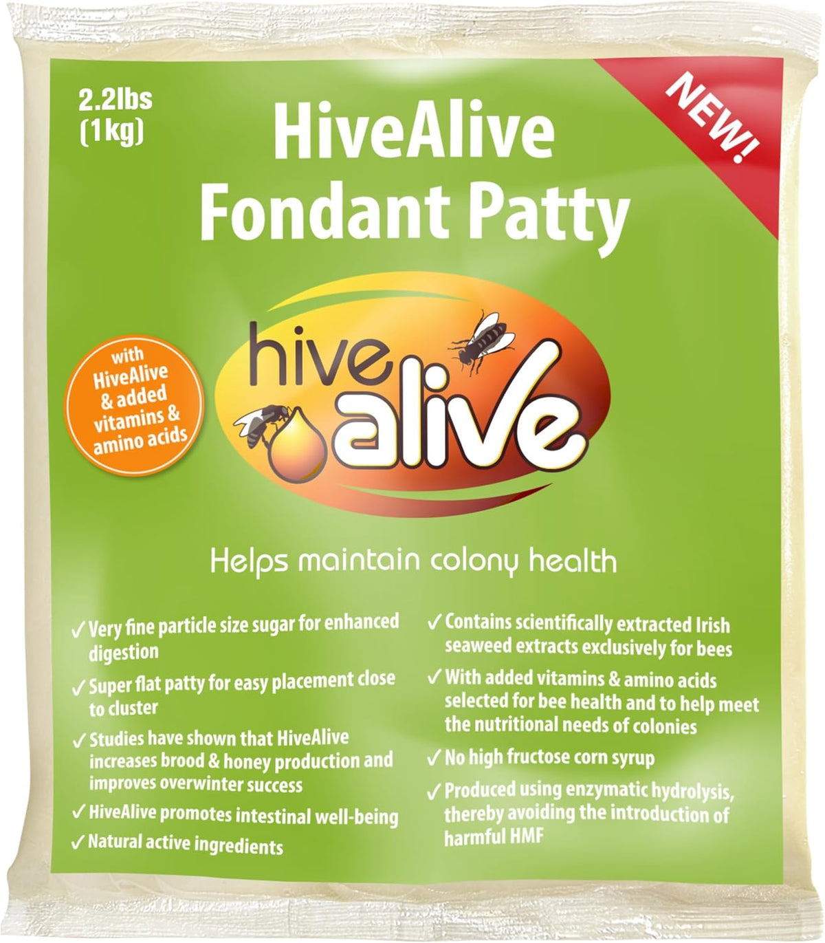 HIVE ALIVE Bee Food Fondant for Winter, Spring & Fall Feeding, 2.2 lb x 1-Pack
